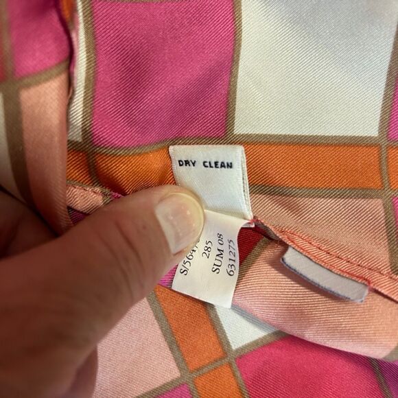 Banana Republic Pink Orange Ivory Check Print Silk SS Wrap Blouse Size S Petite - Picture 8 of 15